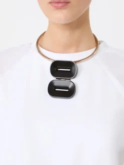 Choker necklace in metal and ebony - COFFEE