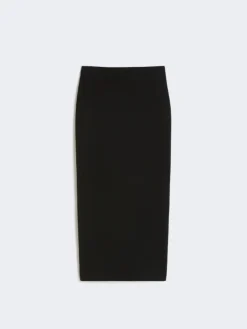 Compact crêpe jersey midi skirt - BLACK