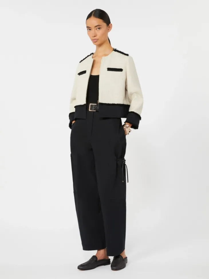 Cotton and linen basketweave jacket - BEIGE