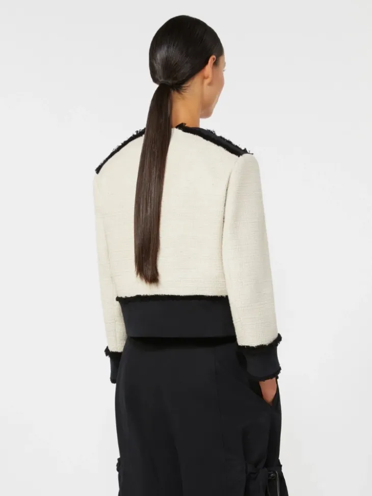 Cotton and linen basketweave jacket - BEIGE
