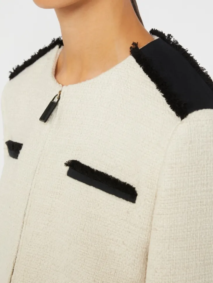 Cotton and linen basketweave jacket - BEIGE