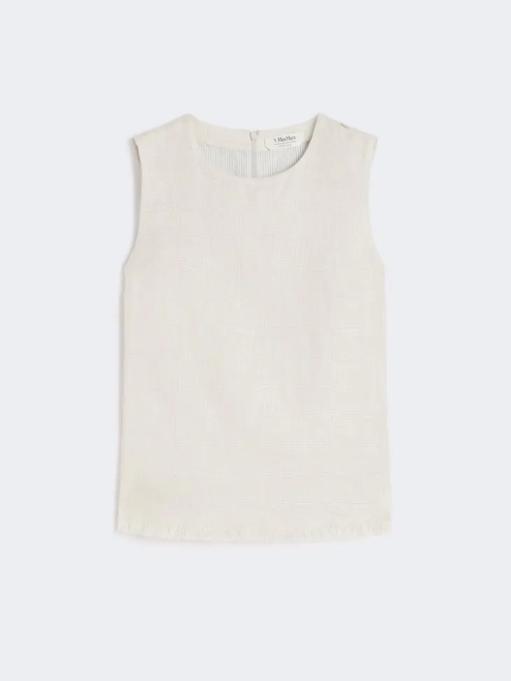Cotton and linen basketweave top - IVORY