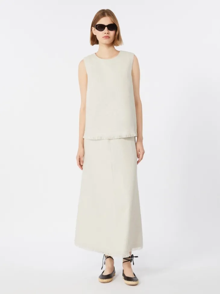 Cotton and linen basketweave top - IVORY