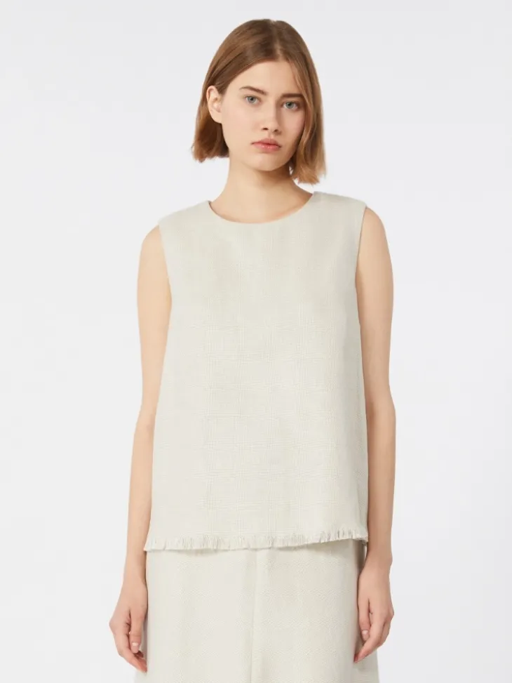 Cotton and linen basketweave top - IVORY