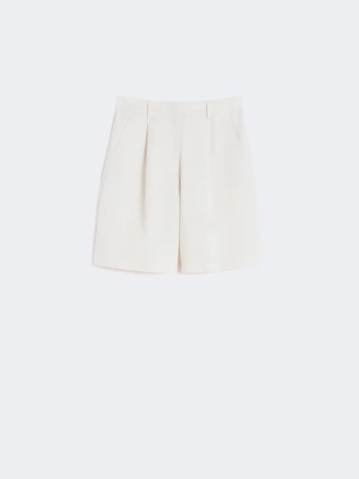Cotton and linen canvas Bermuda shorts - ECRU