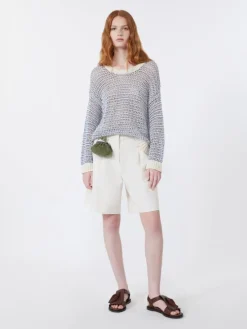 Cotton and linen canvas Bermuda shorts - ECRU