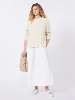 Cotton and linen canvas skirt - WHITE