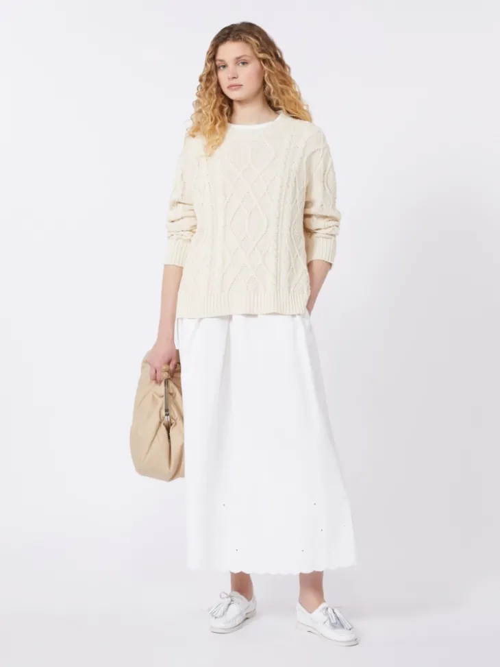 Cotton and linen canvas skirt - WHITE
