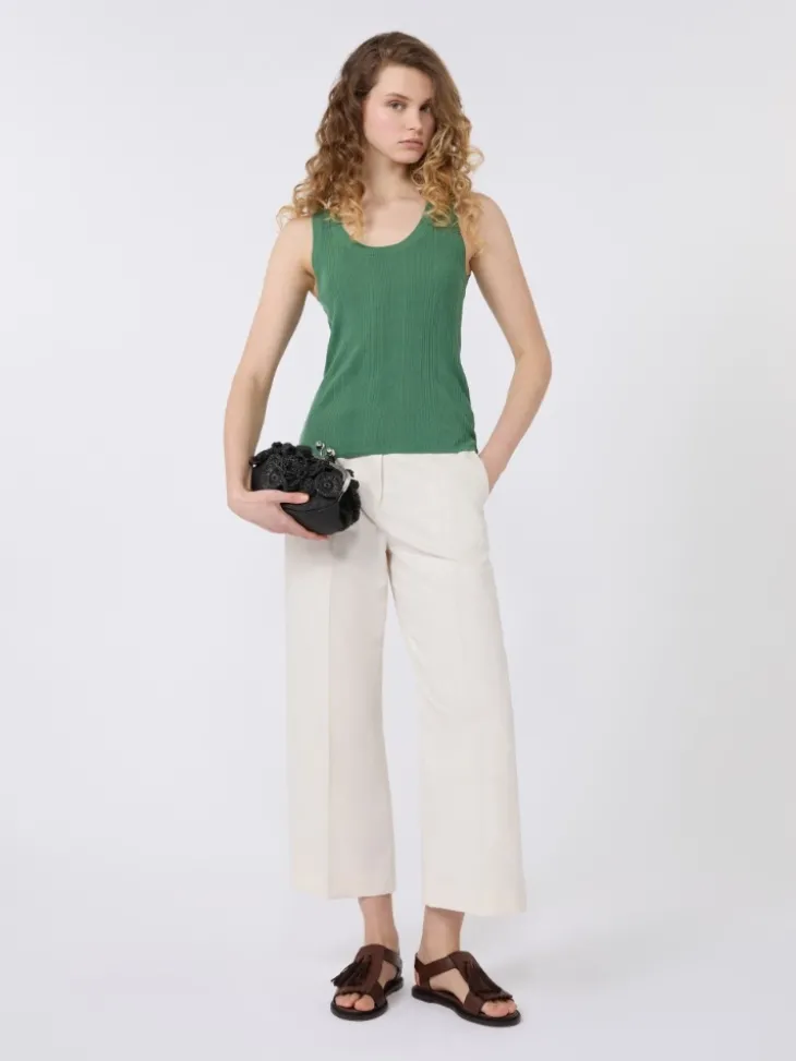 Cotton and linen canvas trousers - ECRU