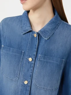 Cotton and linen denim jacket - NAVY