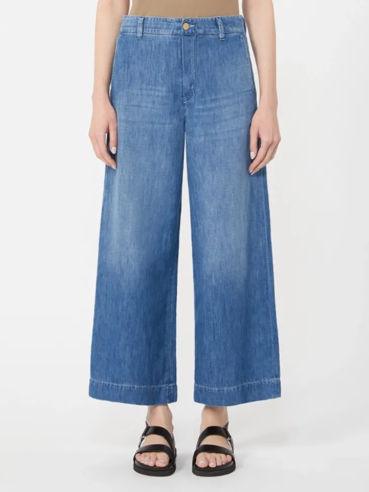 Cotton and linen denim jeans - NAVY