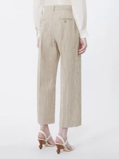 Cotton and linen seersucker trousers - SAND