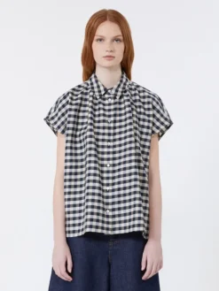 Cotton and ramie batavia shirt - NAVY