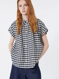 Cotton and ramie batavia shirt - NAVY