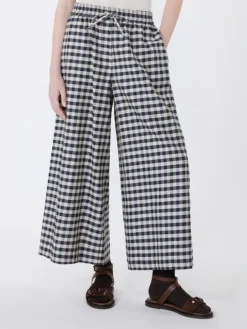 Cotton and ramie Batavia trousers - NAVY