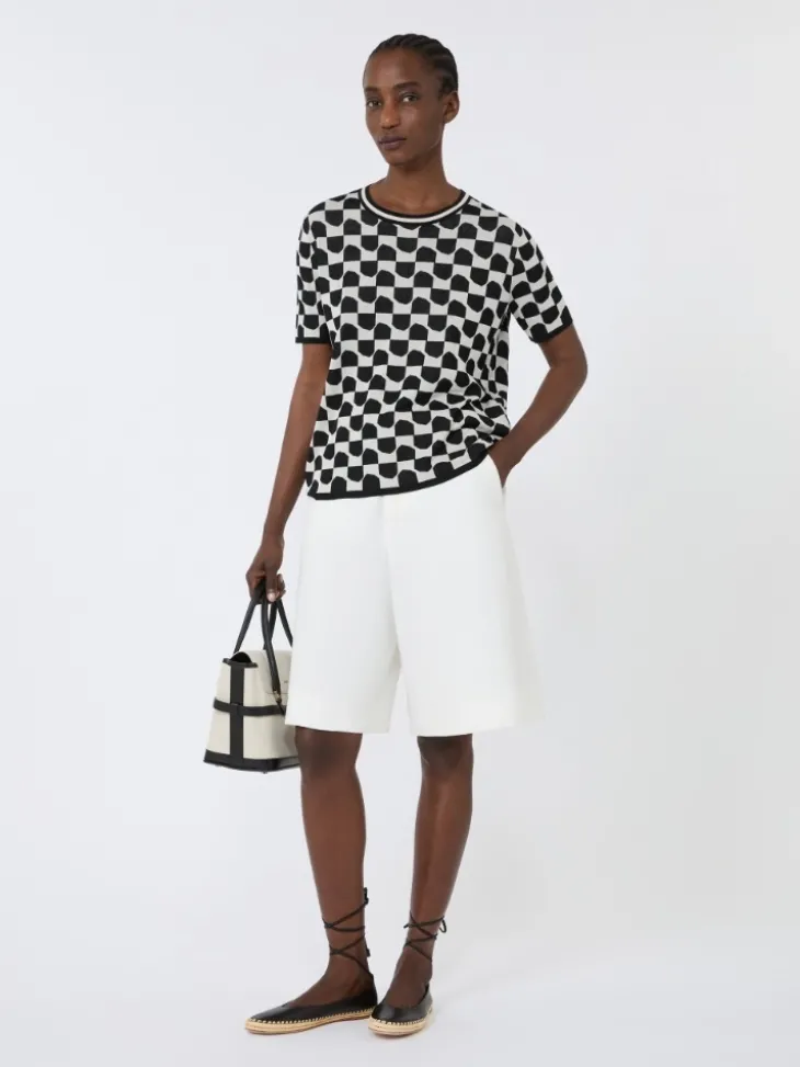 Cotton and viscose jacquard jumper - BLACK