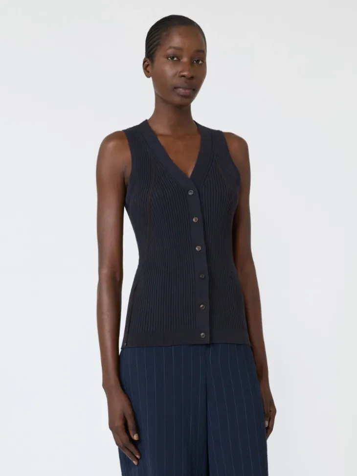 Cotton and viscose yarn gilet - ULTRAMARINE