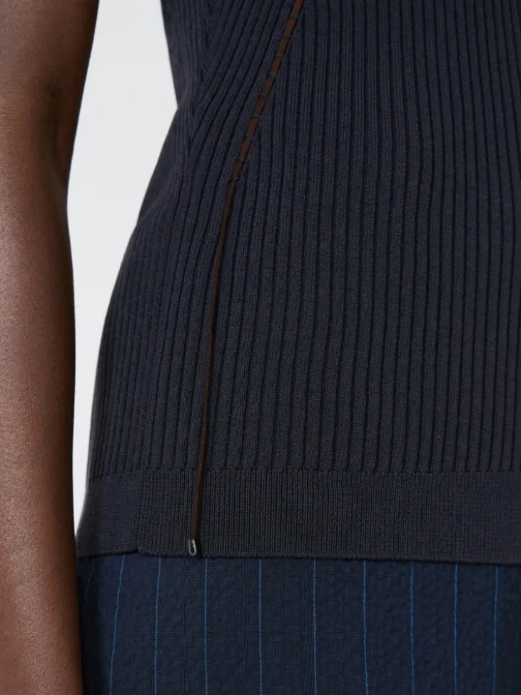 Cotton and viscose yarn gilet - ULTRAMARINE