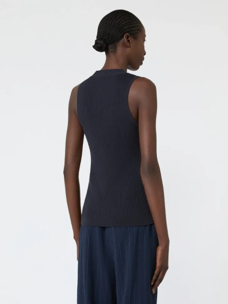 Cotton and viscose yarn gilet - ULTRAMARINE