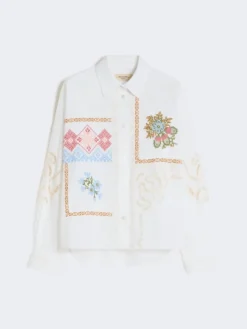Cotton blouse with lace and embroideries - WHITE