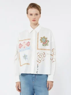 Cotton blouse with lace and embroideries - WHITE