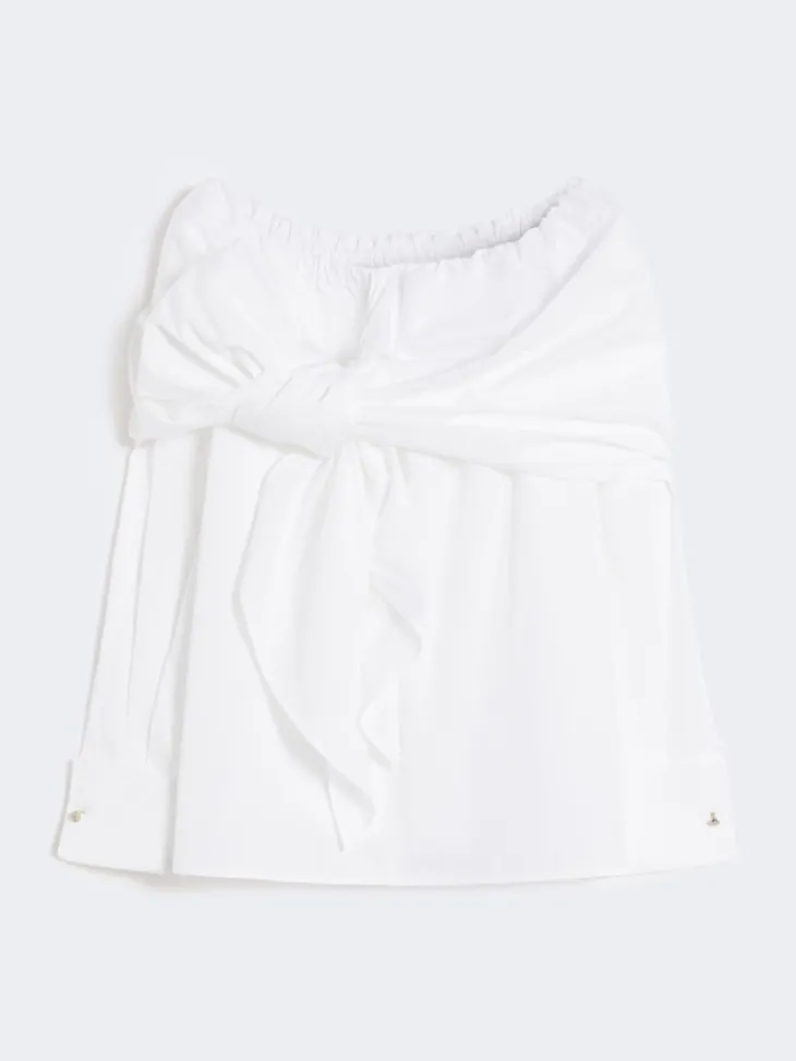 Cotton blouse with stole - OPTICAL WHITE