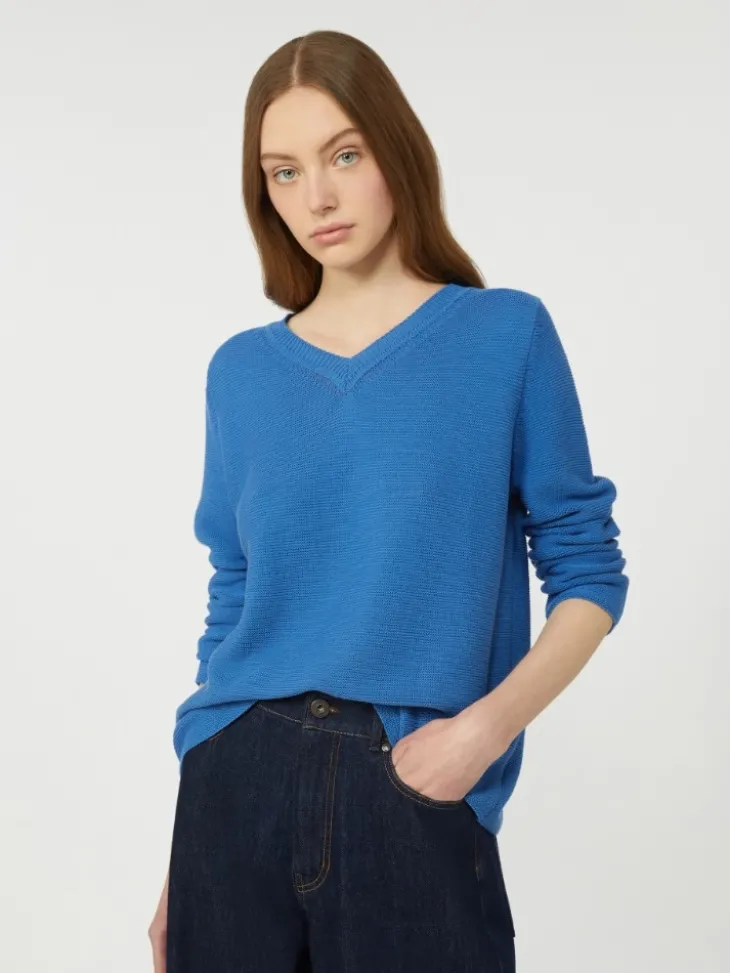 Cotton boxy sweater - CORNFLOWER BLUE