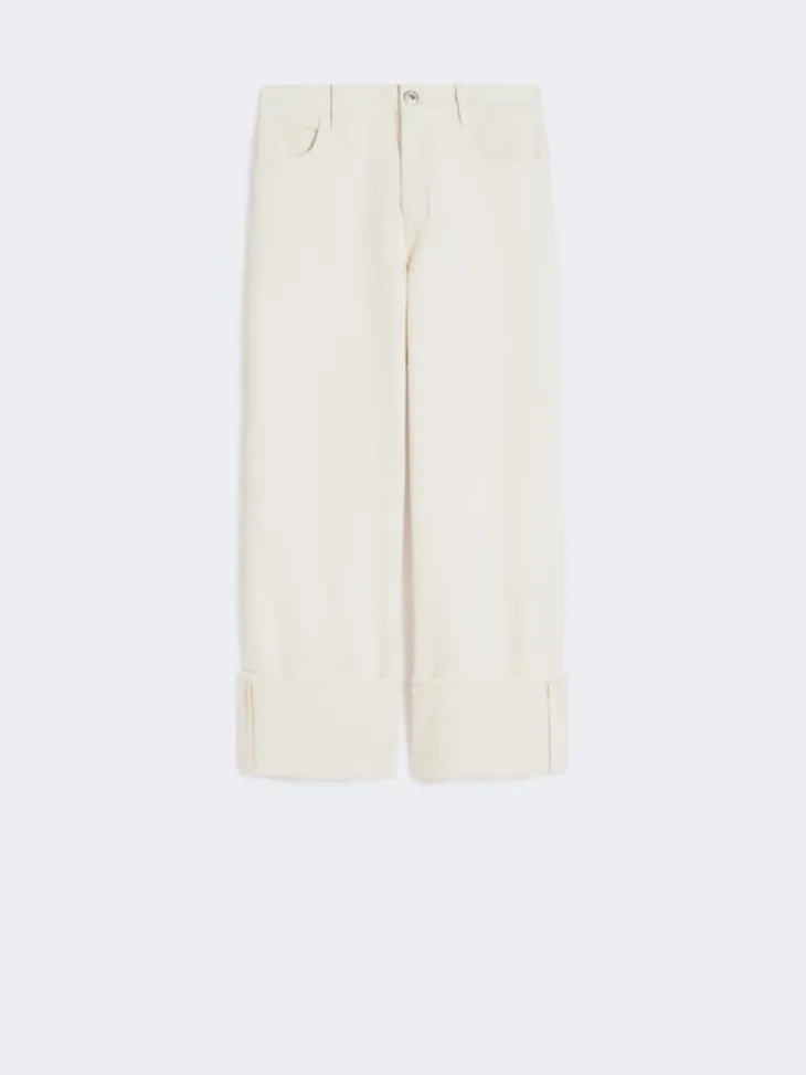 Cotton bull trousers with turn-ups - ECRU