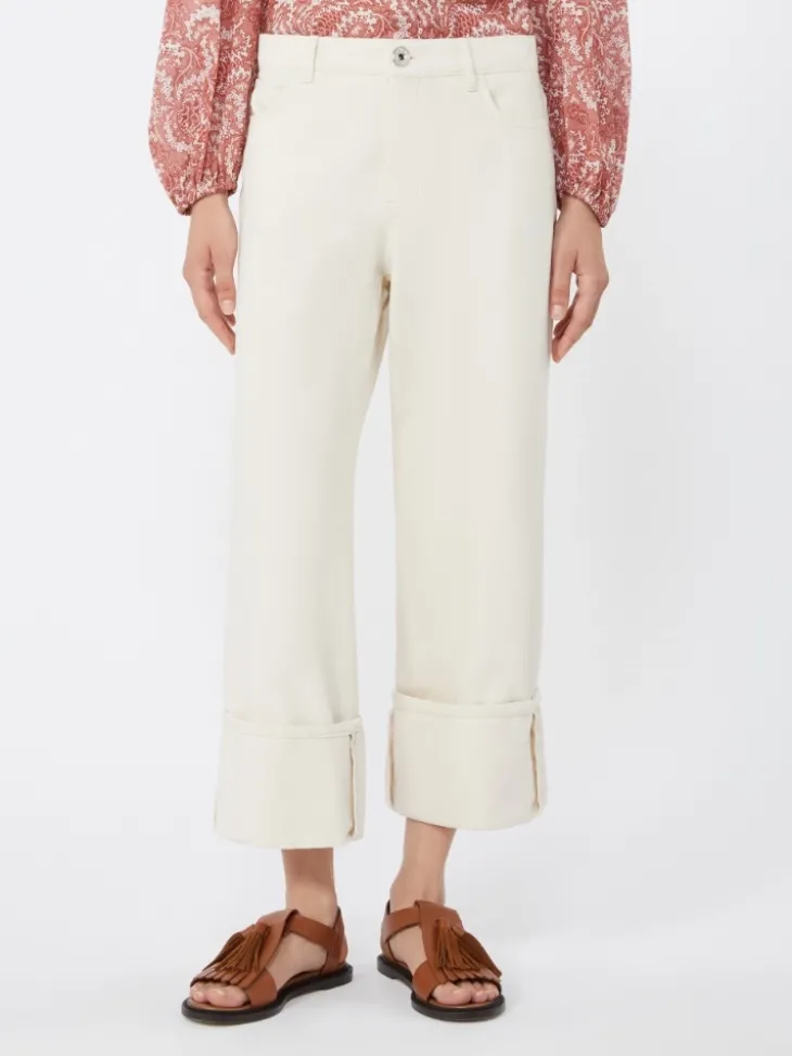 Cotton bull trousers with turn-ups - ECRU