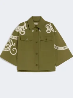 Cotton canvas jacket with embroideries - KAKI