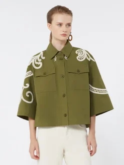 Cotton canvas jacket with embroideries - KAKI