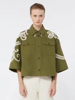 Cotton canvas jacket with embroideries - KAKI