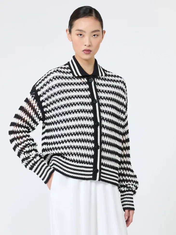 Cotton cordonnet cardigan - WHITE BLUE