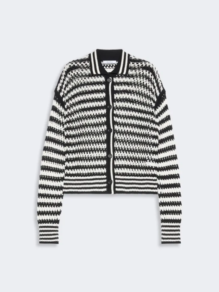 Cotton cordonnet cardigan - WHITE BLUE