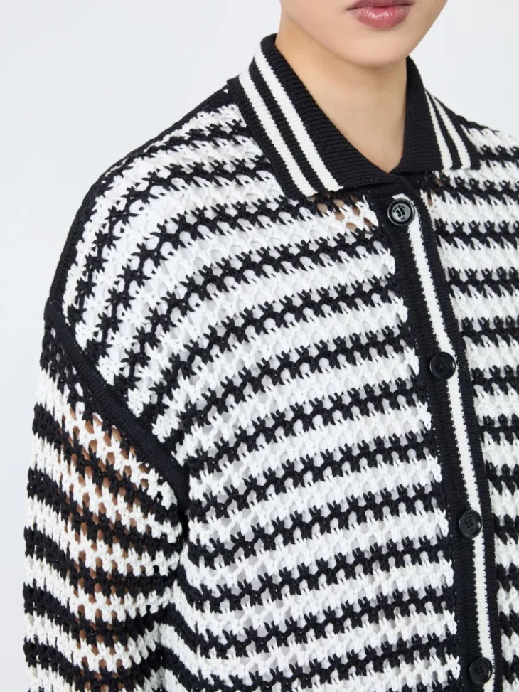Cotton cordonnet cardigan - WHITE BLUE