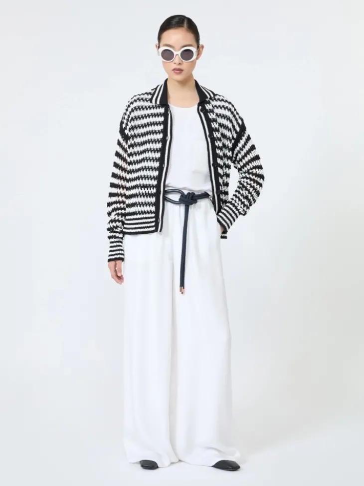 Cotton cordonnet cardigan - WHITE BLUE