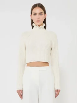 Cotton cordonnet cropped jumper - WHITE