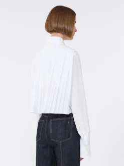 Cotton cropped shirt with pleated back - OPTICAL WHITE