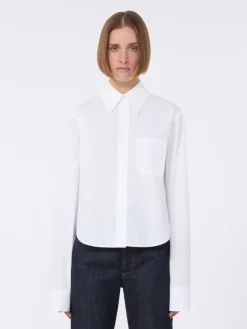 Cotton cropped shirt with pleated back - OPTICAL WHITE