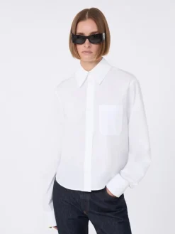 Cotton cropped shirt with pleated back - OPTICAL WHITE