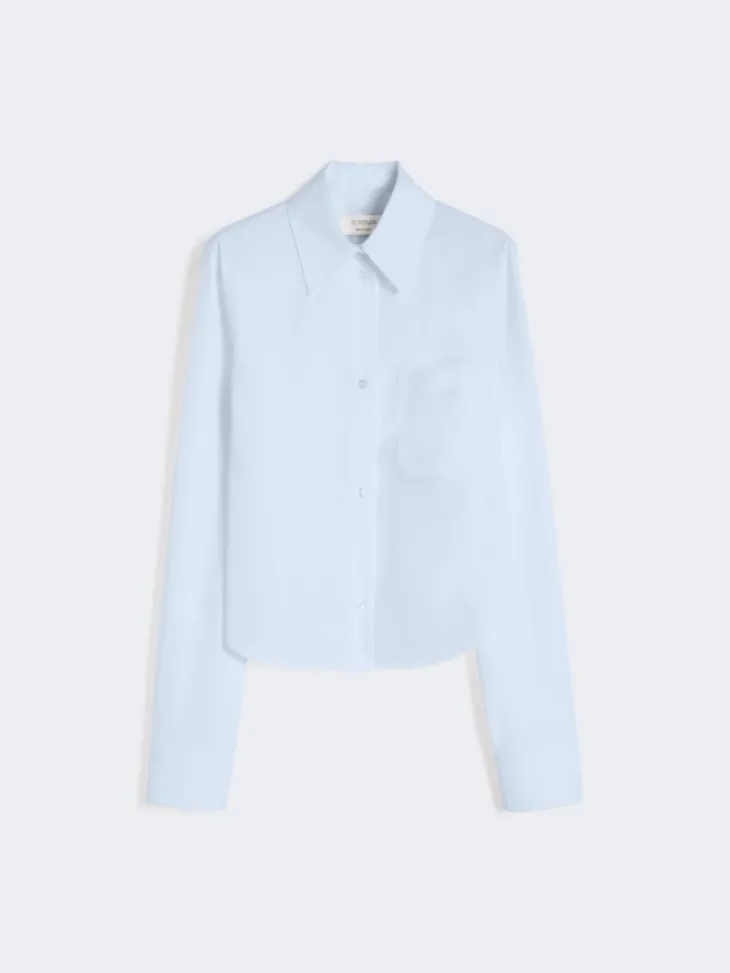 Cotton cropped shirt with pleated back - LIGHT BLUE