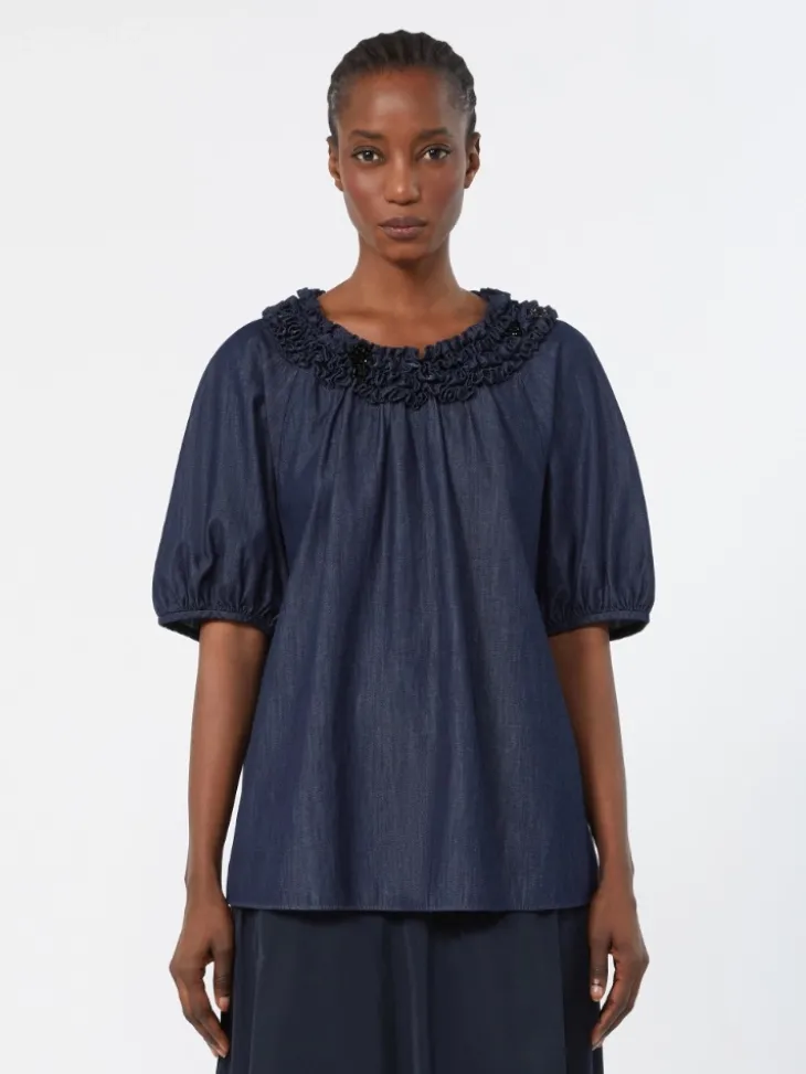 Cotton denim blouse - MIDNIGHTBLUE