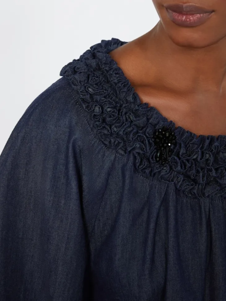 Cotton denim blouse - MIDNIGHTBLUE