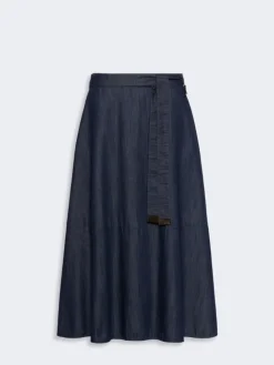 Cotton denim flared skirt - MIDNIGHTBLUE