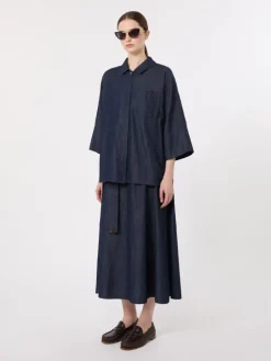 Cotton denim flared skirt - MIDNIGHTBLUE