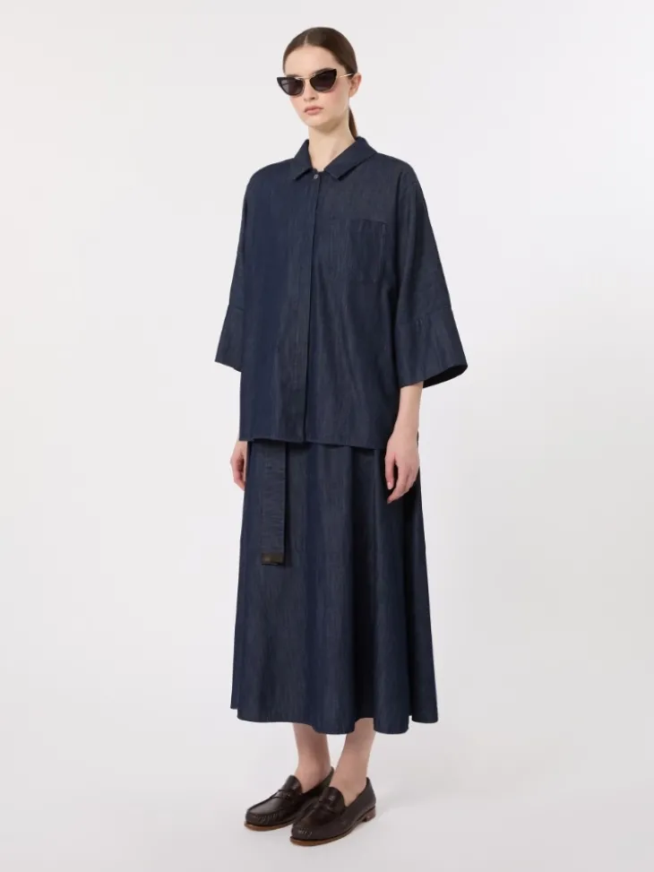 Cotton denim flared skirt - MIDNIGHTBLUE
