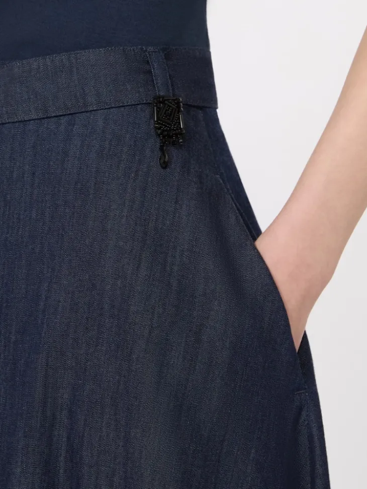 Cotton denim flared skirt - MIDNIGHTBLUE