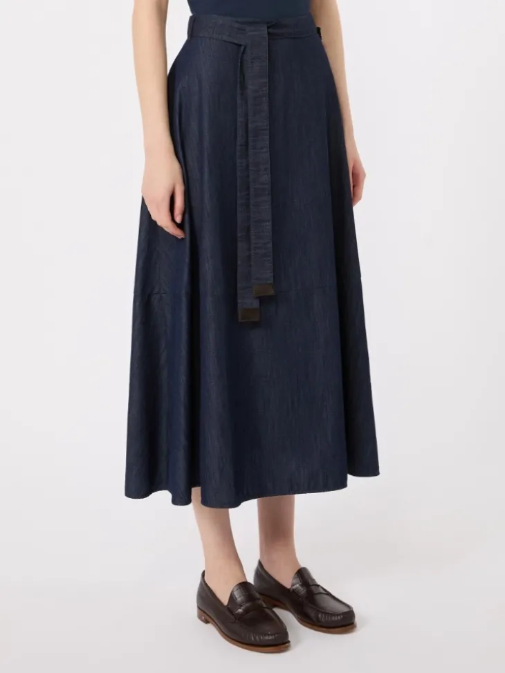 Cotton denim flared skirt - MIDNIGHTBLUE