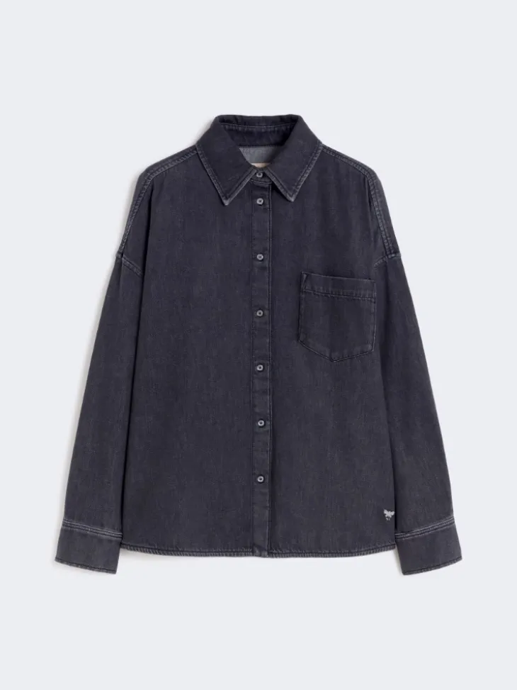 Cotton denim shirt - BLACK