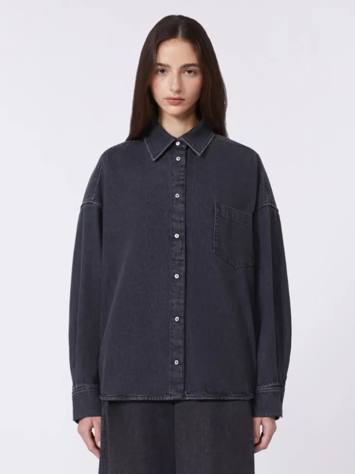 Cotton denim shirt - BLACK